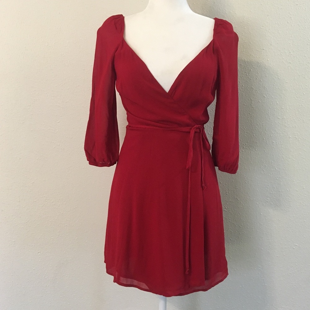 REFORMATION XS S red wrap mini dress Eveleigh - Picture 3 of 6